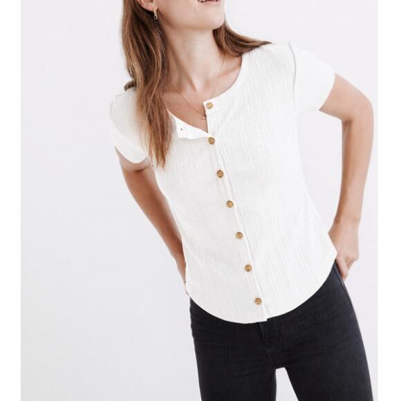 Madewell Tops - NWT Madewell Women's Lighthouse Pointelle Button-Front Slim Tee Size S